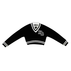 Cropped Varsity Sweater Black