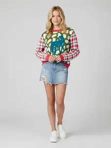 High on Leopard Savannah in Blue and Green Plains Knitted Crewneck Sweater