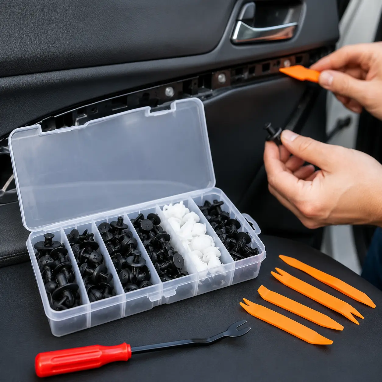 100Pcs Car Clip Kit Car Bumper Repair Tool Kit Universal Expansion Screw Clips Set, 100Pcs Car Bumper Retainer Clips, 100pcs 6 Sizes Plastic Car Clips Kit, 100-piece automotive fasteners for Automotive Body Panel Repair