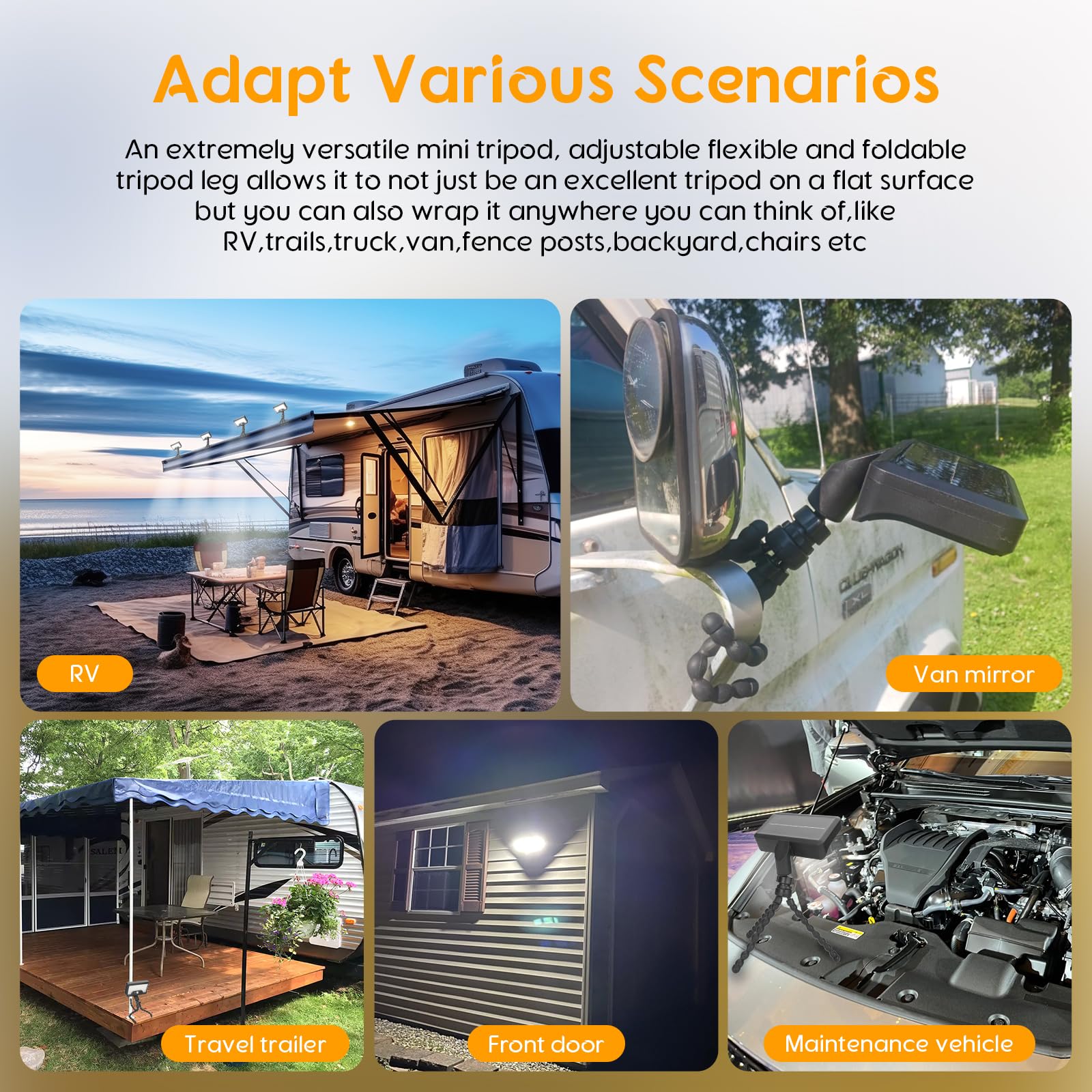 Clamp-on Solar Light Outdoor with Octopus Tripod, 3 Color Temperatures and Remote Control, Motion Sensor Fence Light Solar Powered, IP65 Waterproof Secht, Suitable for Outdoor, Deck, Gutters, Camping