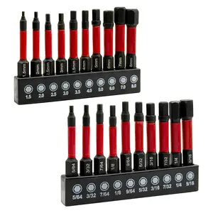 Impact Hex Head Allen Wrench Drill Bit Set, Metric and SAE Sizes (Red, 2" 20PCS(Metric&SAE))