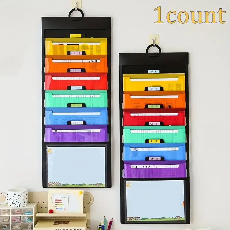 Wall Mounted File Organizer, 1 Count Hanging File Holder with 6 Detachable Pockets, File Storage Pocket Chart for Home, School, Office, Desk Organizer