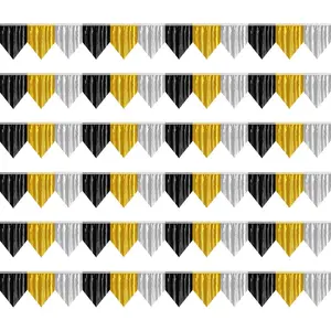 6p Banner Metallic Foil Fringe Wall  Tinsel Fringe Banners backdrop for Parade Floats Garland Wedding Parties Graduation  Year  Anniversary Party Decorations(Black  )