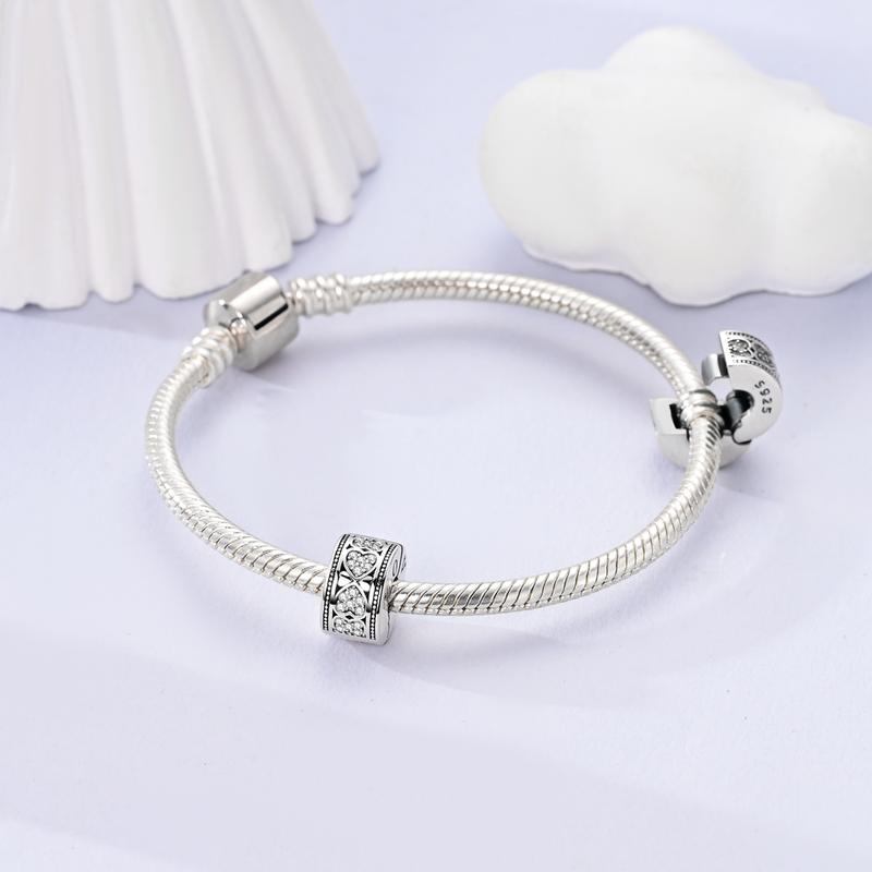 MULA Retro Heart-Shaped Safety Clip Charm, S925 Sterling Silver Cubic Zirconia - Compatible with Pandora Bracelets and Necklaces, Perfect Holiday Gift for Girlfriend, Wife, Mom