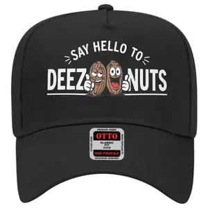 Funny Say Hello To Deez Nuts Trucker Hat | Sarcastic Cartoon Meme Snapback Cap | Retro Graphic Joke Baseball Hat for Men & Women | Otto Premium Fabric