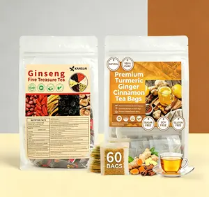 2-in-1 Ginseng Five Treasure Tea + Turmeric Ginger Cinnamon Tea Bags Bundle | Natural Energy & Immunity Support, Sugar-Free, Gluten-Free Herbal Wellness Set