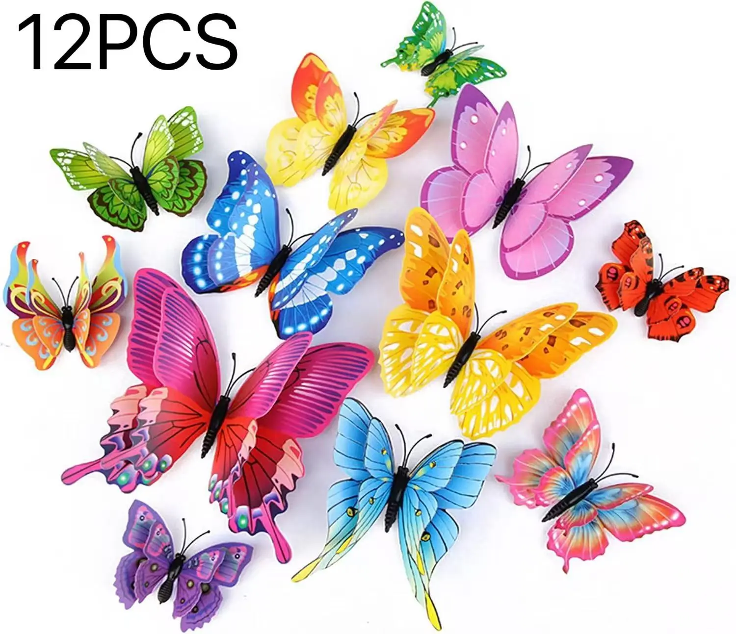 3D Magnetic Butterfly Wall Stickers – Set of 12 Double-Layer Colorful Butterfly Decorations for Refrigerator, Storage Cabinets, Classroom Decor; Waterproof, Reusable