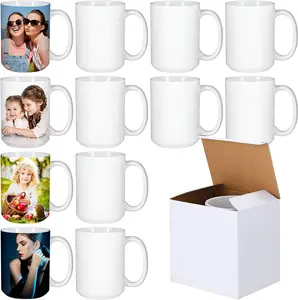 24-Piece 15oz Ceramic Drink Mugs with Handle, Round Bottom - White Blank Surface, Sublimation Ready, Reusable Washable Cups for Kitchenware, Reuse