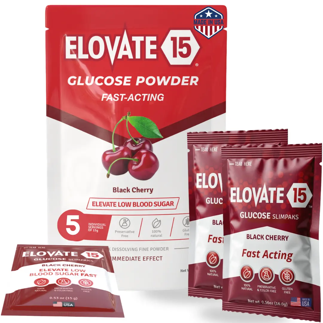 Elovate 15 Slimpaks Black Cherry Glucose Powder Sticks - 5-Pack Easy-to-Carry Powdered Supplement Drink Mix for On-the-Go Health & Nutrition Needs