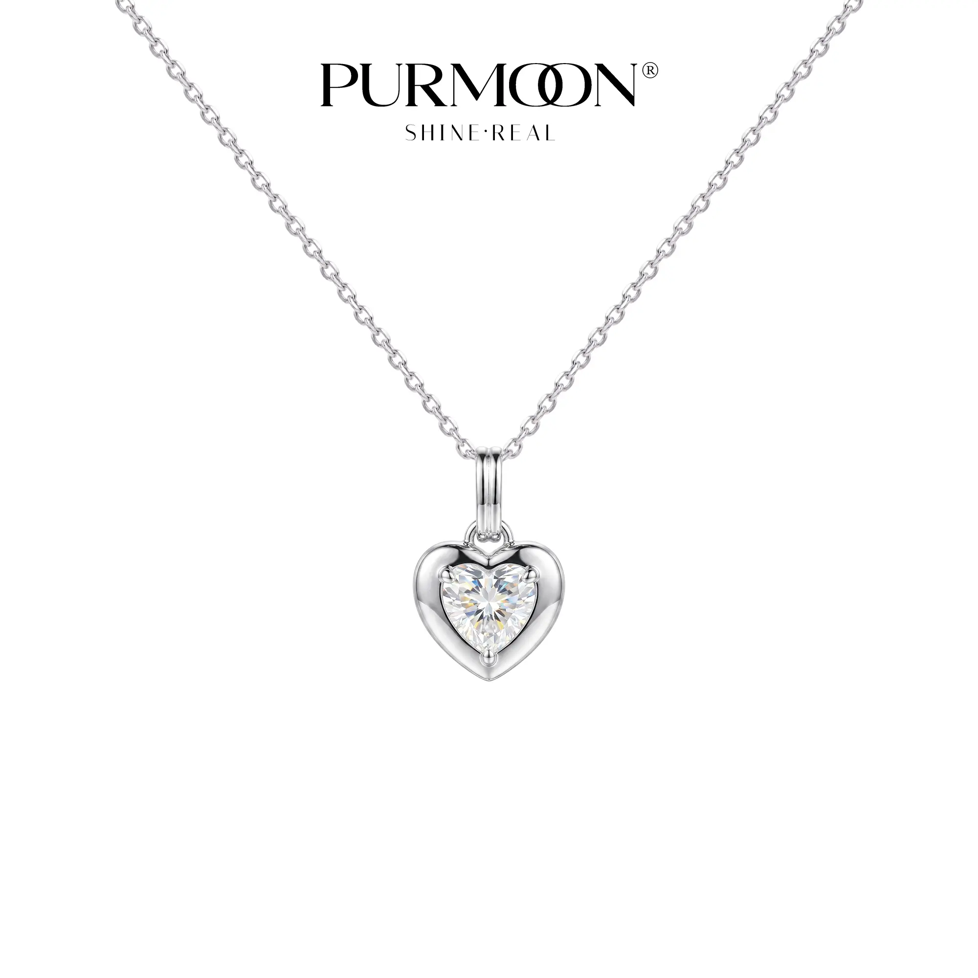 [Nora Heart] Purmoon 0.8CT Removable Bezel Heart Moissanite Necklace S925 Sterling Silver 18" (40+5cm) Gift for Her