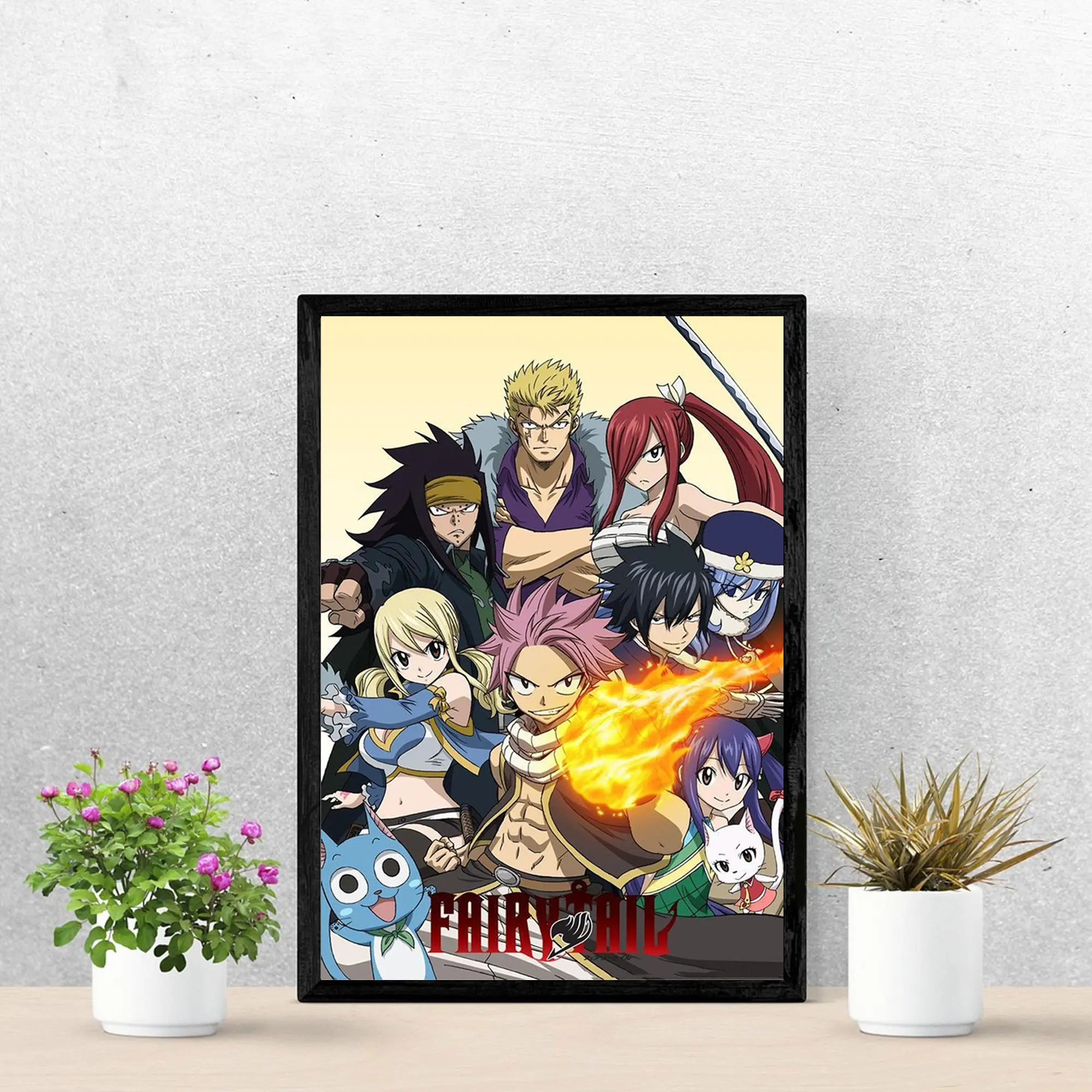 Fairy Tail Classic Anime Poster, Natsu Lucy Erza Group Print, Manga Style Wall Art for Otaku Room Decor, Gift For Fans