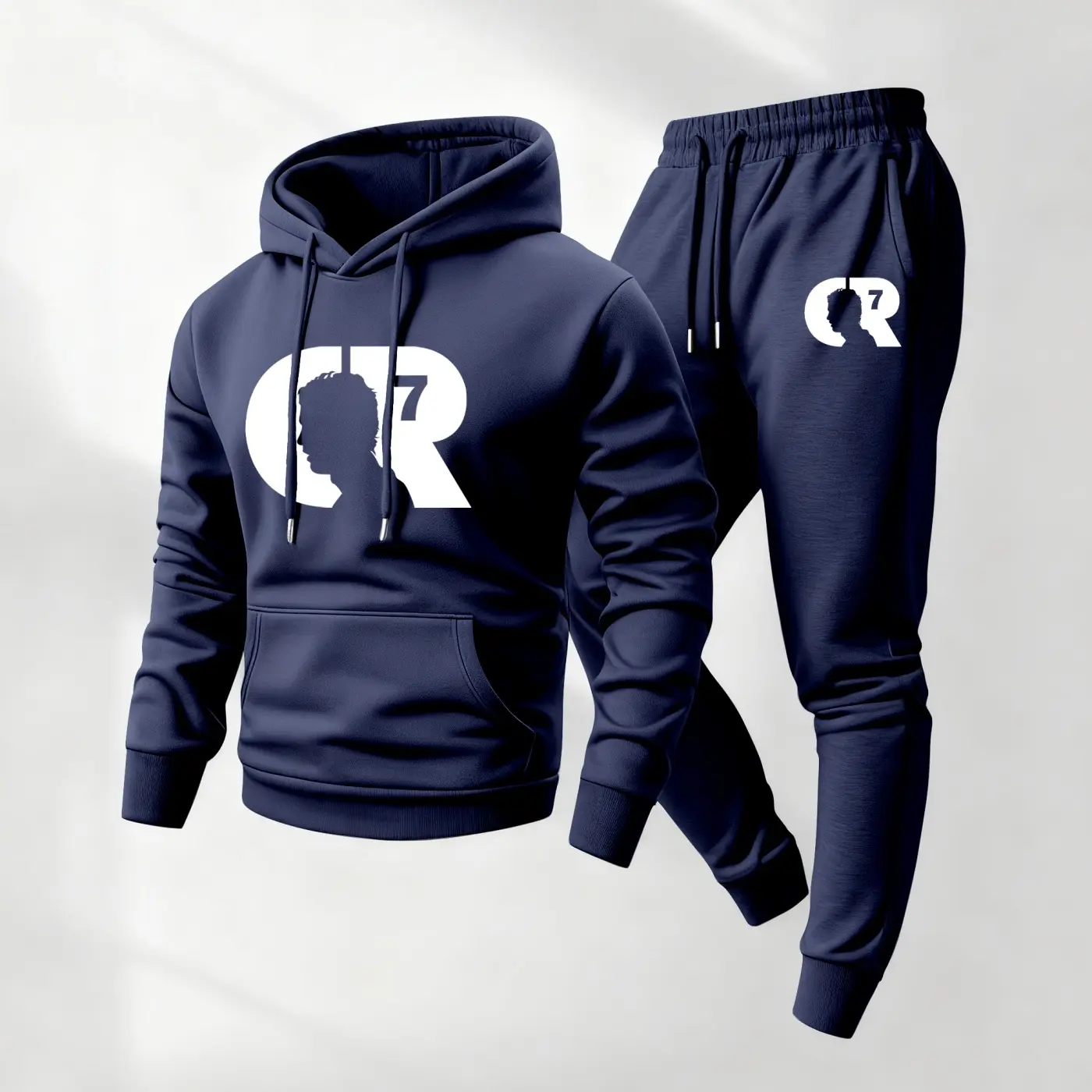 Male 2-Piece Loose-Fitting Streetwear Tracksuit Set, Long Sleeve Polyester Outfit with No.7 Player Print Hoodie and Sweatpants, Machine Wash Workout Set