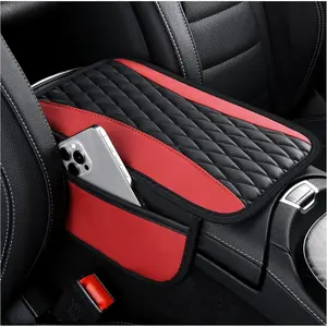 Patchwork Leather Center Console Covers for ,Upgraded Arm Rest Cover for  with Side Storage Pocket for  Seat Organizer,Middle Console Cover Stylish  Decoration (Red)