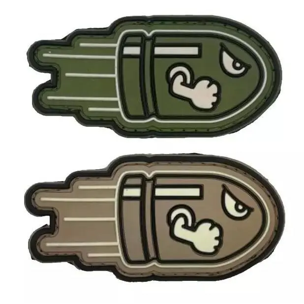 Angry Flying Bullet Tactical Patch [2 PC Bundle - Green/Tan -3D-PVC Rubber-3.0 X 1.5 ] for Backpacks, Range Bags, Clothes, Hats, and More