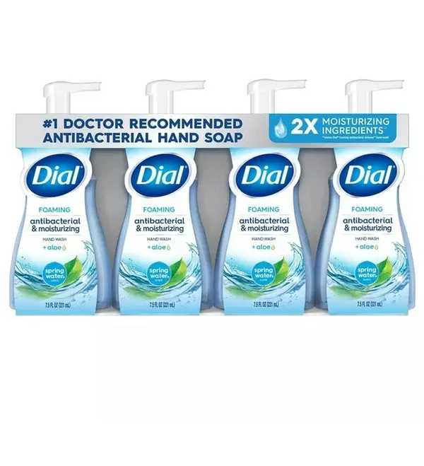 Dial Antibacterial Foaming Hand Wash, Spring Water Scent, Doctor-Recommended Moisturizing Formula with Aloe & Moisturizer, 7.5 FL OZ, Pack of 4 Daily Hand Cleaner