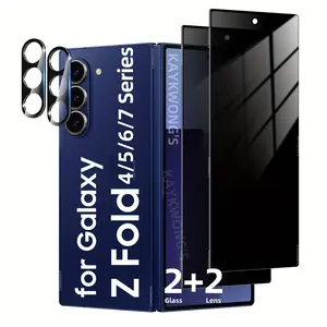 KAYKWONG'S 4 in 1 Set Privacy Protection for Samsung Galaxy Z Fold 4/5/6/7 Series, Includes 2 Privacy Screen Protectors & 2 Lens Covers, Easy Install Design