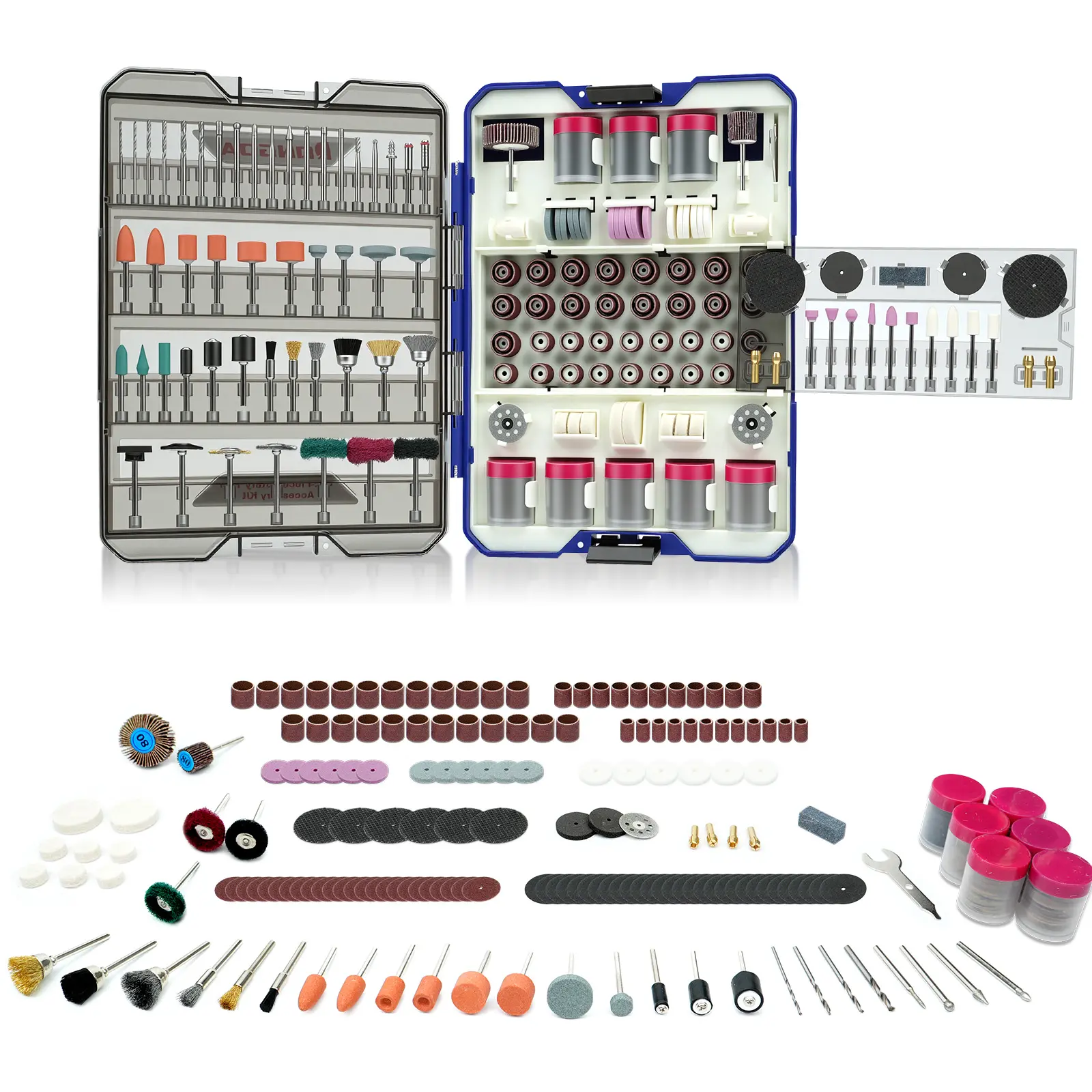 652-Piece Dremel-Compatible Rotary Tool Accessory Complete Set, Power Tools Accessories with Silicon Carbide Bits, Copper Collet, Grinding, Sanding, Cutting, Drilling, Cleaning, Polishing, Carving Attachments for Wood/Metalwork DIY Enthusiasts