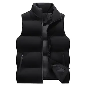 Men's Fashion Black Quilted Vest - Puffy Sleeveless Jacket with Zipper Pockets, A Must-Have for Winter Trends & Layered Outfits