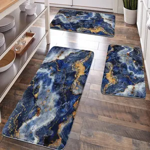 [Popular Choice]1PC, room decoration, bathroom decoration, bathroom floor mat, bathroom anti-slip mat, kitchen floor mat, blue marble pattern floor mat, simple and luxurious theme decoration, soft and comfortable surface, reducing fatigue.