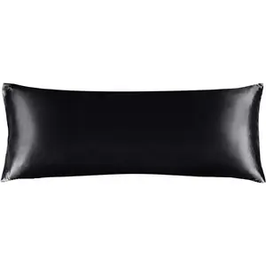 Satin Silk Body Pillow Pillowcase for Hair and Skin, and Silky Black Long Body Pillow Case Cover 20x54 with Envelope Closure