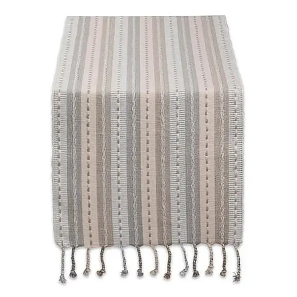 Design Imports Tonal Stripe with Fringe Table Runner - 14" x 72"