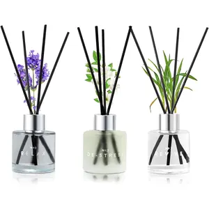 3 Pack  Reed Diffuser, 50ML Lavender Jasmine Lemongrass  Diffuser Set with 12 Black Fiber Sticks,Air Freshener for Bedroom Bathroom Office, 8.2X 6.6X 2.1 inch