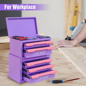 Drawer-style desktop storage box, office workstation organizing magic tool, desk stationery storage rack, cosmetic storage cabinet--{Purple-pink color, 2+3 layers}