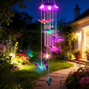 Solar Powered Butterfly Wind Chime, Color Changing LED Light, Garden Decor Gift for Mom & Women, Yard Art, Patio Decoration, Solar Wind Chimes, Garden Accessories