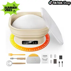 Heated Sourdough Proofing Basket Utensil Set, 2L Foldable Food-Grade Silicone Dough Bowl with Detachable Charging Port, Dustproof Lid, Bamboo Whisk & Baking Tools, 77-122℉ Adjustable Temp Bakeware Kit [Holiday Haul] [Spring Glow Up]