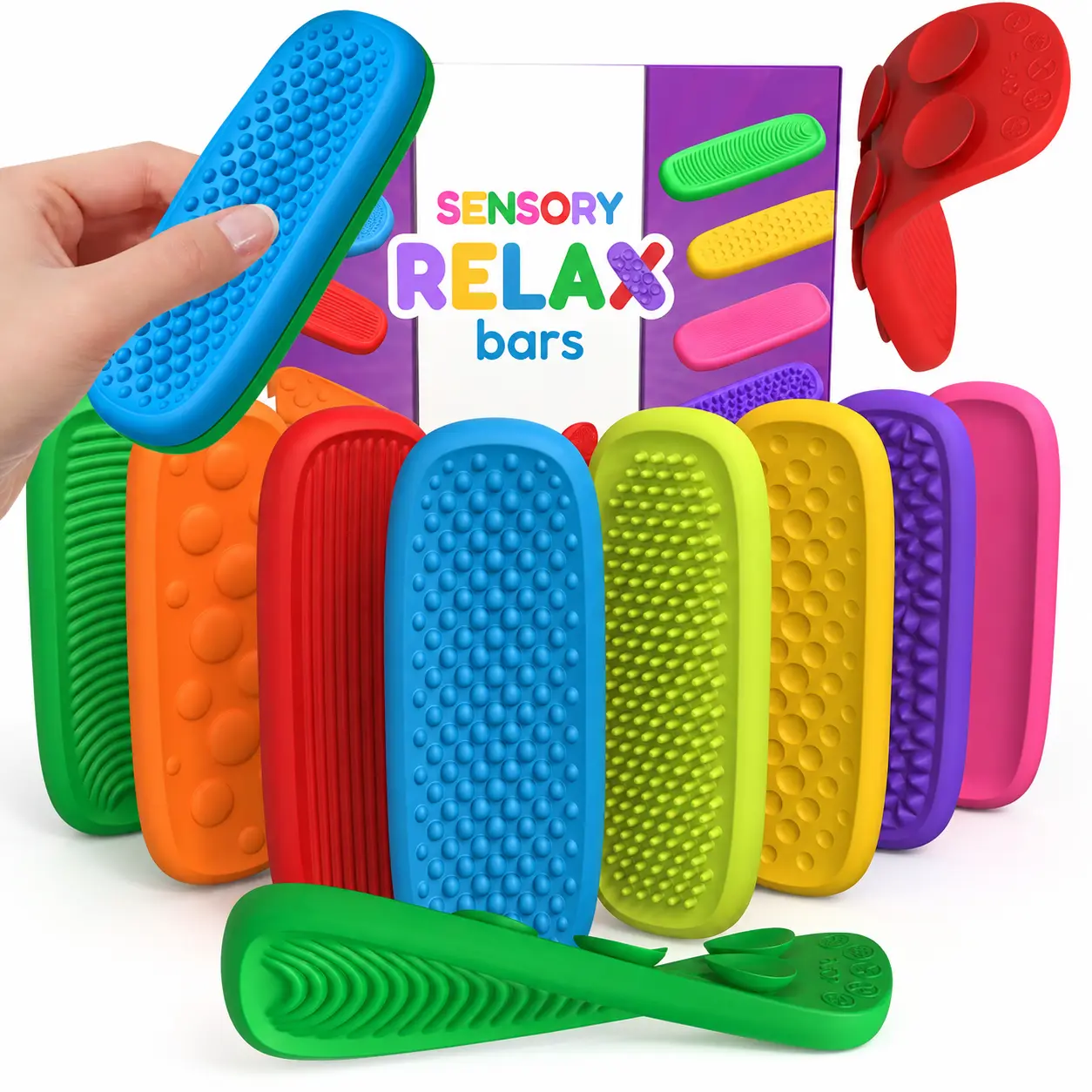 8 Pack Sensory Fidget Toys, Colorful Textured Calm Strips with Suction Design, Stress Relief Toys for Kids and Teens, Quiet Desk Fidgets, Classroom Rewards, Birthday Gifts and Stocking Stuffers