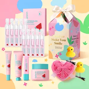 QUIYUM Watermelon Niacinamide & Hyaluronic Acid Skin Care Set, Serum, Moisturizer, Eye Cream, Hand Cream & Lip Balm, Hydrating Moisturizing Brightening Soothing Kit