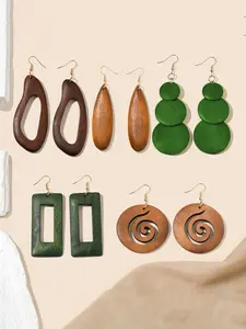 Wooden Geometric Design Dangle Earrings, Fashion Jewelry for Party, Daily Clothing Decor, Trendy All-match & Exquisite Jewelry for Birthday Gift