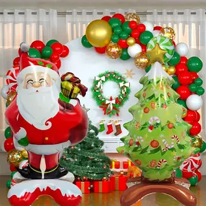 2pcs-47inch Standing Christmas Tree Santa Claus Balloon Set Party Decoration Family Festival New Year