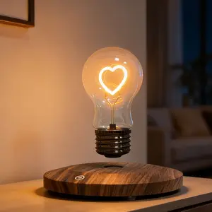 Magnetic Levitation Floating Heart Lamp, 360° Rotating LED Glass Heart Bulb Night Light with Walnut Base, Romantic Bedroom Decor, Aesthetic Bedside Table Lamp, Perfect Valentine’s Day Gift for Girlfriend Boyfriend Couples Wife Her