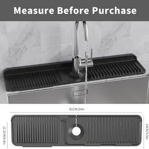 Kitchen Sink Faucet Mat, Silicone Folding Splash Guard, Draining Mat with Button Lock, Sink Faucet Protector, Sink Accessories for Kitchen Household Items Cleaners 24x5.6 inches
