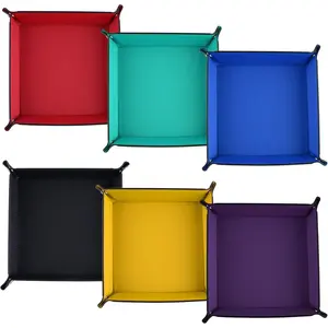 6 Pieces PU Leather Folding Square Dice Rolling Tray Holder for Dice Games, 6 Colors