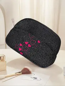Heart Pattern Portable Travel Cosmetic Bag, Brush Holder Organizer, Large Capacity Toiletries Storage Pouch, Cute Fashion Makeup Bag