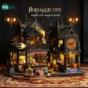 DIY Magic House, Hollow Magic City handcraft assembly, 3D puzzle Wooden miniature house decorations, adult stress relief toys