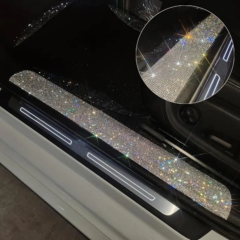 Rhinestone Car Door Sill Protector, Glitter Car Door Sill Protective Cover, Durable Car Door Sill Protector, Easy to Decorate Car Stickers