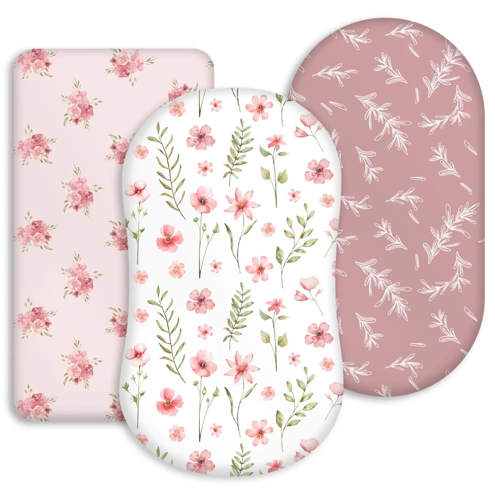 Bassinet Sheets Girl 3 Pack, Breathable Cozy Fitted Mattress Sheet, Elastic Travel Bassinet, Standard Cradle Safe Sheets for Babies 32"x16", Washable Bedding