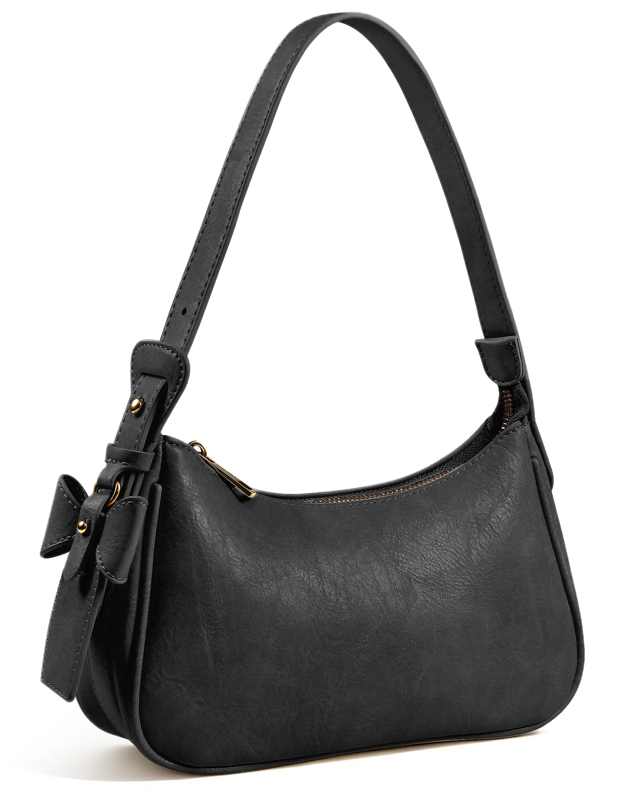 Chic Black Leather Hobo Purse - Retro Bow Accent, Adjustable Drop, Everyday Carry, Perfect Commuter Collectible Bag