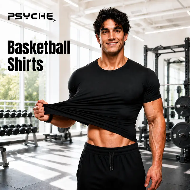 PSYCHE Men's Fitted Polyester Compression Shirt - Fast-Dry Fabric, Breathable Athleisure Gym Clothes for Multi-Sport Use (Gym, Running),outdoorfun