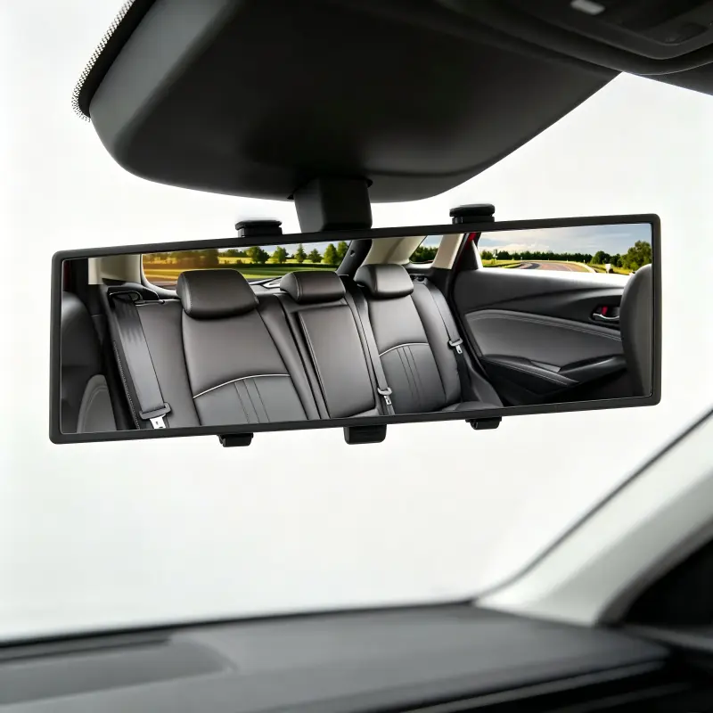 [Max Install Width: 3.1"]L- Inch Panoramic Convex real view Mirror, Interior Clip-on Wide Angle to Reduce Blind Spot Effectively for Car SUV Trucks Clear Visibility Safety Install Rearview High Definition