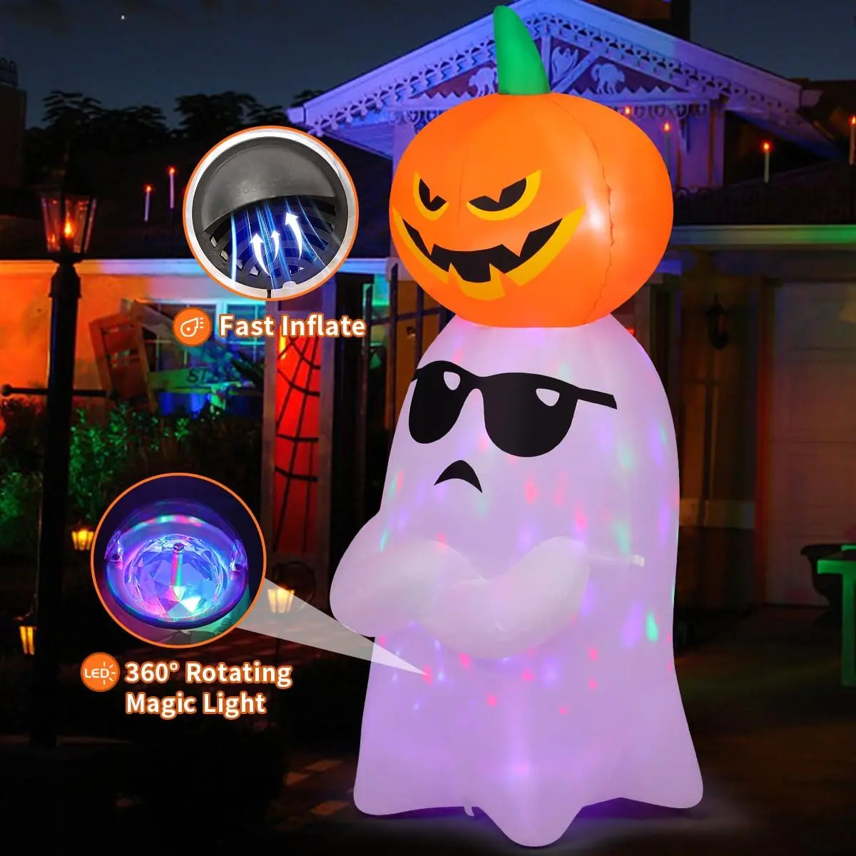 6.2 FT Halloween Inflatables Ghost with Pumpkin Outdoor Decorations Blow Up Yard with Built-in LEDs for Garden Lawn Indoor Party Decor