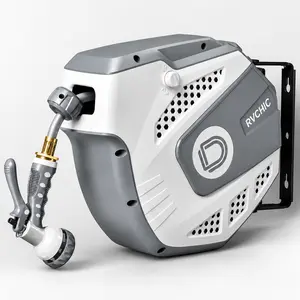 Retractable Garden Hose Reel 33FT/65FT, Wall Mounted Water Hose Reel with 9-Pattern Spray Nozzle, Auto Rewind Slow Return, Lock Any Length, 180° Swivel for Yard Patio Car Wash