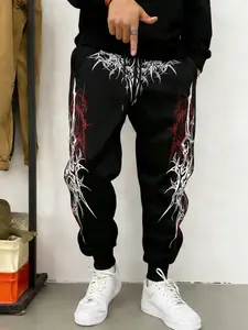 Men's Gothic Thorn Print Cuffed Sweatpants with Drawstring Waist, Casual Comfy Drawstring, Comfortable Fit for Casual Wear, Ideal for Weekend Gatherings and All Seasons