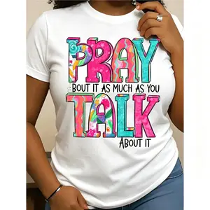 Stylish Women'S Letter Pattern Cotton T-Shirt Featuring Unique Print and Comfortable Fit Ideal for Spring Summer Wear and Casual Or Elegant Occasions