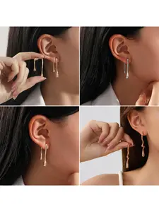 Minimalist European Style Asymmetrical Drip Drop Earrings for Women Fashionable Irregular Line Hoop Studs Trendy Lightweight Jewelry Gift for Her