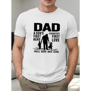 Men's Classic Soft Short-Sleeve Dad Print Loungewear Tee, Menswear Casual Summer Gift Sports Top