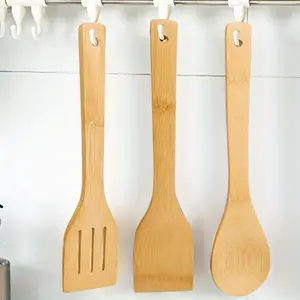 3pcs Kitchenware Set Bamboo Spatula Spoon Wooden Spoon Non-Stick Cooking Spatula Bamboo Spatula Cooking Utensils Wooden Lid Spoon